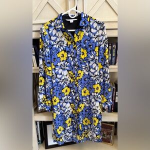Diane Von Furstenberg Blue and Yellow Casual Button Down Shirt